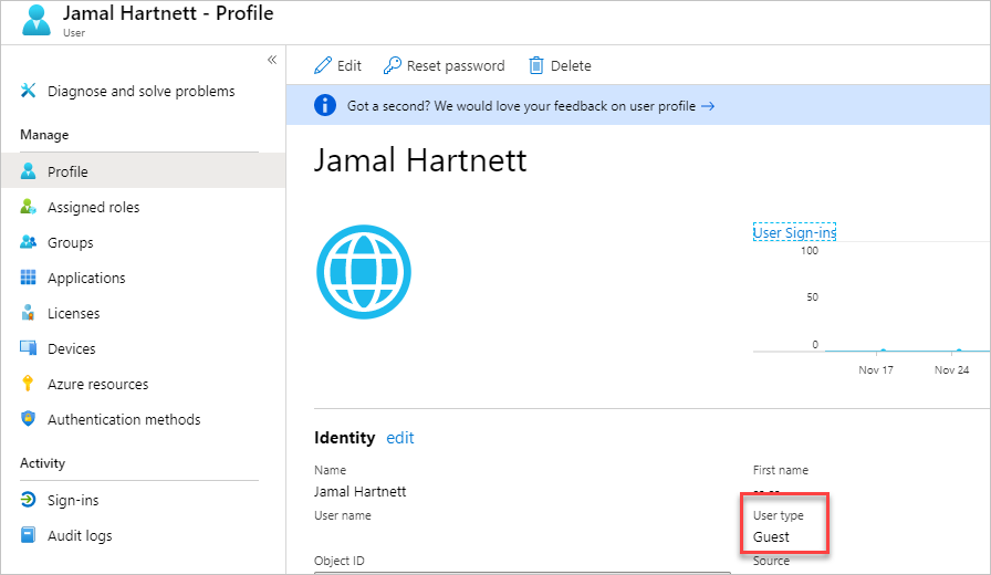 Check user type in the Azure portal