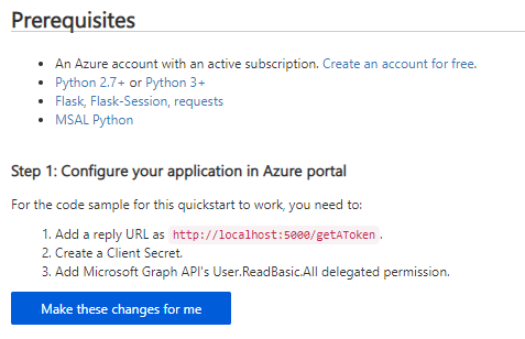 Screenshot shows allowing the Azure portal to make the necessary changes to configure your application.