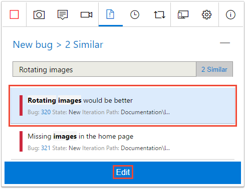 Screenshot showing Editing a similar bug.