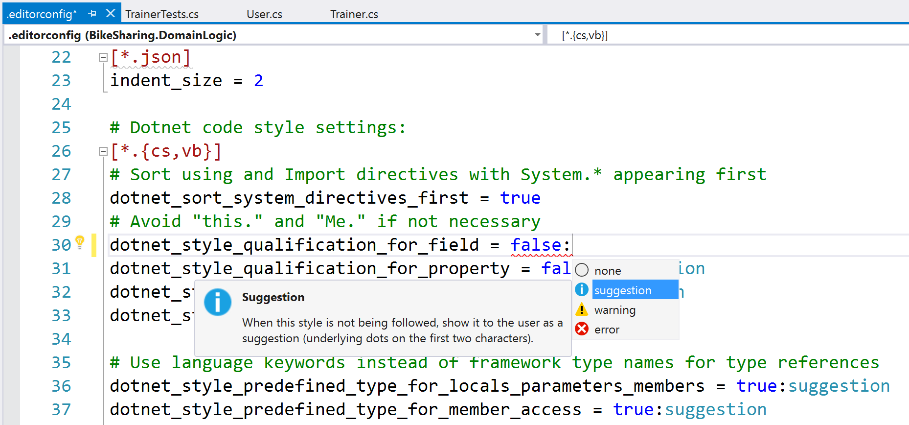 Configure code style preferences and enforcement from EditorConfig